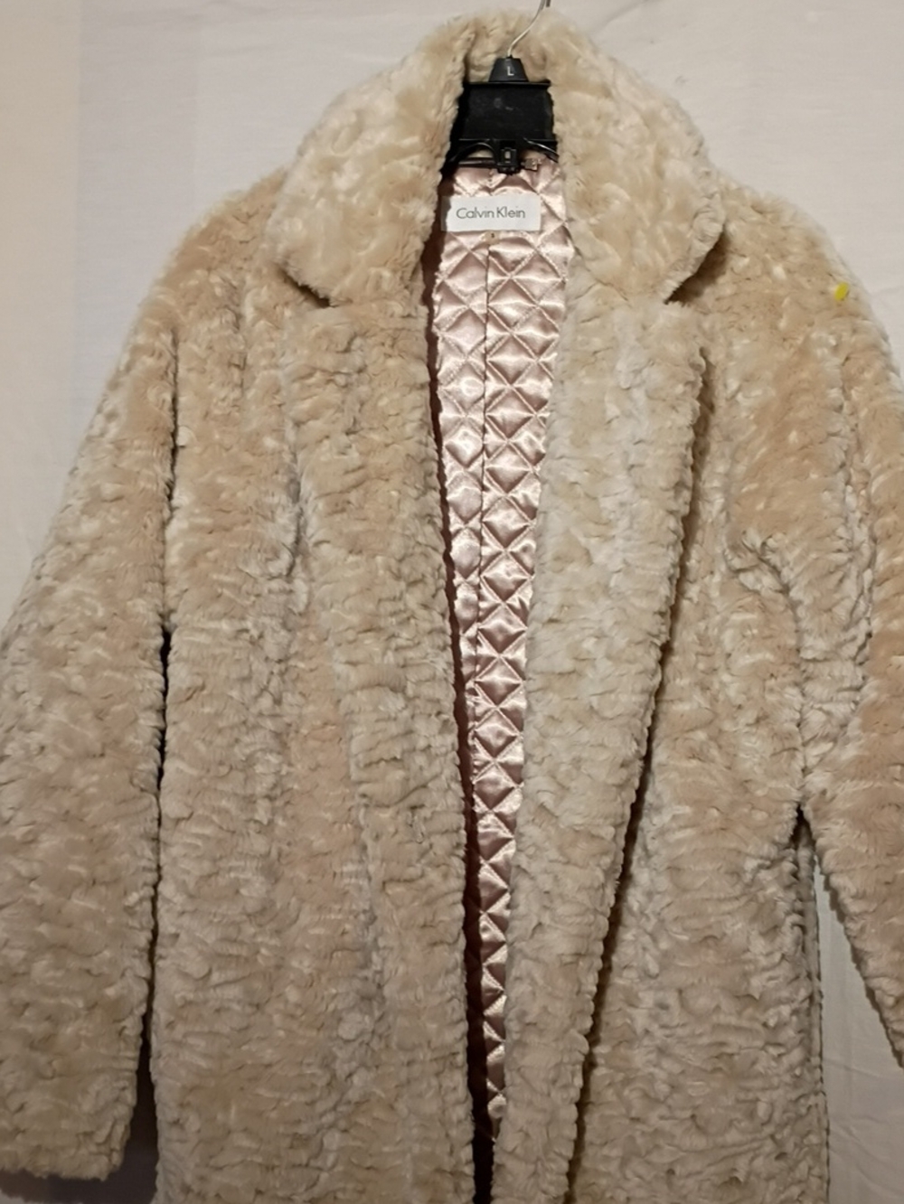 Calvin Klein Faux Fur Cream Teddy Coat, Quilted Cream Lining, Sz 6 NWOT
